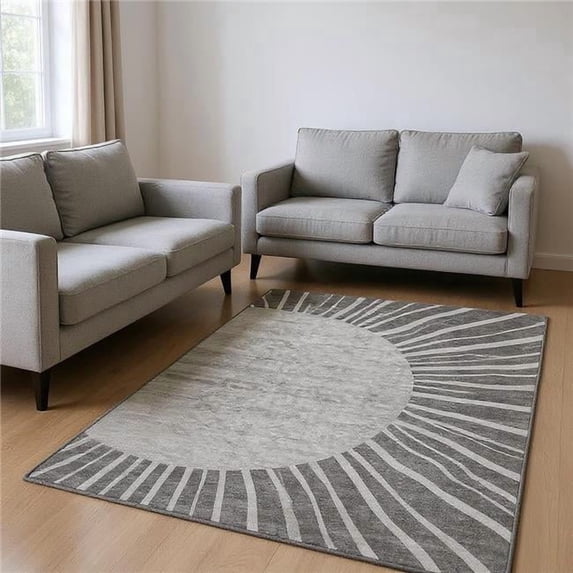HomeRoots 655372 9 x 12 ft. Charcoal & Silver Abstract Transitional Washable Machine Made Rectangle Area Rug with UV Protection