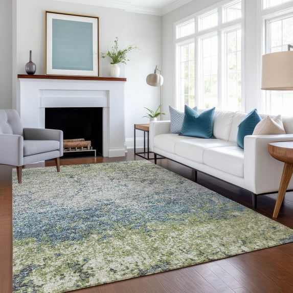 Addison Rugs Mayfield Washable Transitional Abstract Clouds Green Rectangle Rug, 10' x 14'