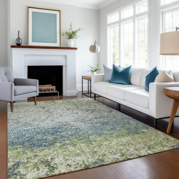Addison Rugs Mayfield Washable Transitional Abstract Clouds Green Rectangle Rug, 9' x 12'