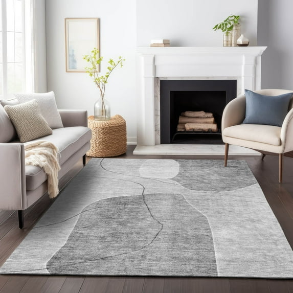 Addison Rugs Mayfield Washable Transitional Abstract Gray Rectangle Rug, 9' x 12'