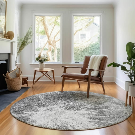 Addison Rugs Mayfield Washable Transitional Abstract Gray Round Rug, 8' x 8'