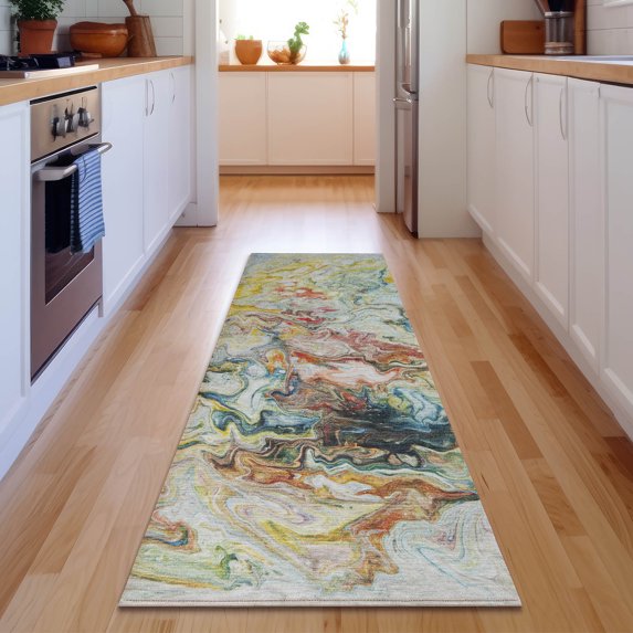Addison Rugs Mayfield Washable Transitional Abstract Ivory Runner Rug, 2'3" x 7'6"