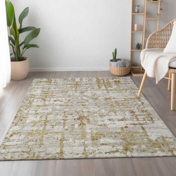 Addison Rugs Mayfield Washable Transitional Abstract Plaid Caramel Rectangle Rug, 10' x 14'