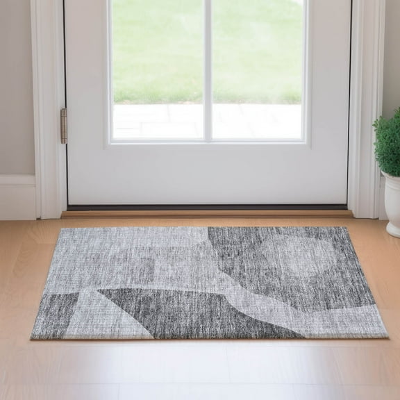 Addison Rugs Mayfield Washable Transitional Abstract Silver Rectangle Rug, 1'8" x 2'6"