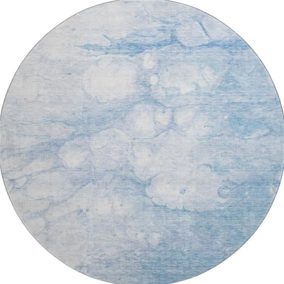 HomeRoots 656768 8 ft. Sky Blue & Ivory Abstract Transitional Washable Round Area Rug with UV Protection
