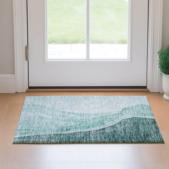 Addison Rugs Mayfield Washable Transitional Abstract Teal Rectangle Rug, 1'8" x 2'6"