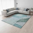 thumbnail image 1 of HomeRoots 655294 10 x 14 ft. Teal & Ivory Abstract Transitional Washable Machine Made Rectangle Area Rug with UV Protection, 1 of 9
