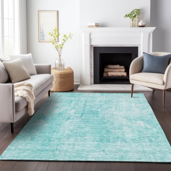 Addison Rugs Mayfield Washable Transitional Abstract Teal Rectangle Rug, 2'6" x 3'10"