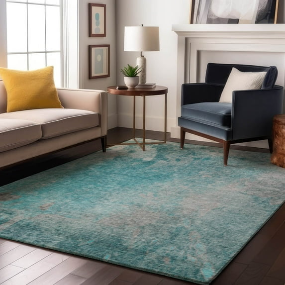 Addison Rugs Mayfield Washable Transitional Abstract Teal Rectangle Rug, 3' x 5'