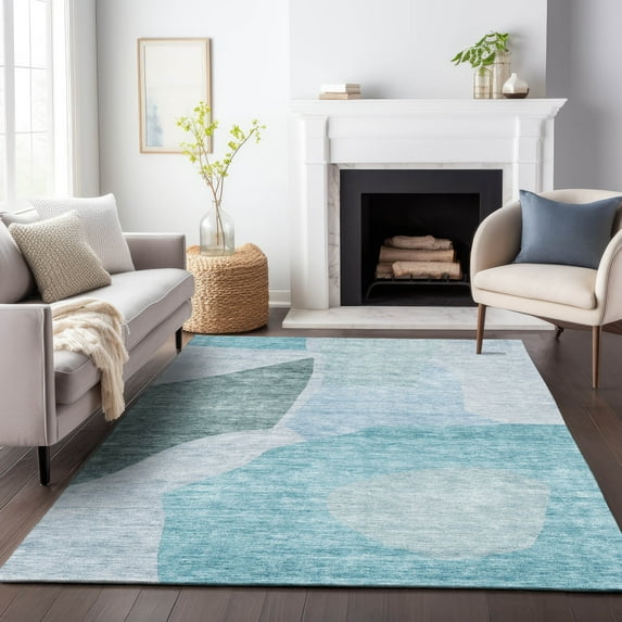 Addison Rugs Mayfield Washable Transitional Abstract Teal Rectangle Rug, 9' x 12'