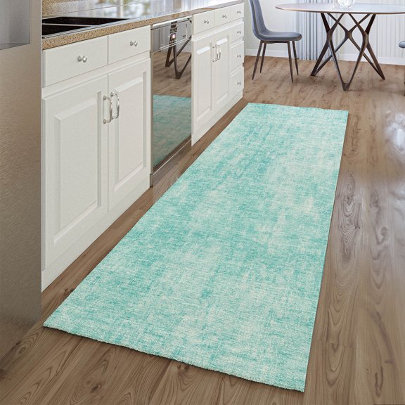 Addison Rugs Mayfield Washable Transitional Abstract Teal Runner Rug, 2'3" x 7'6"