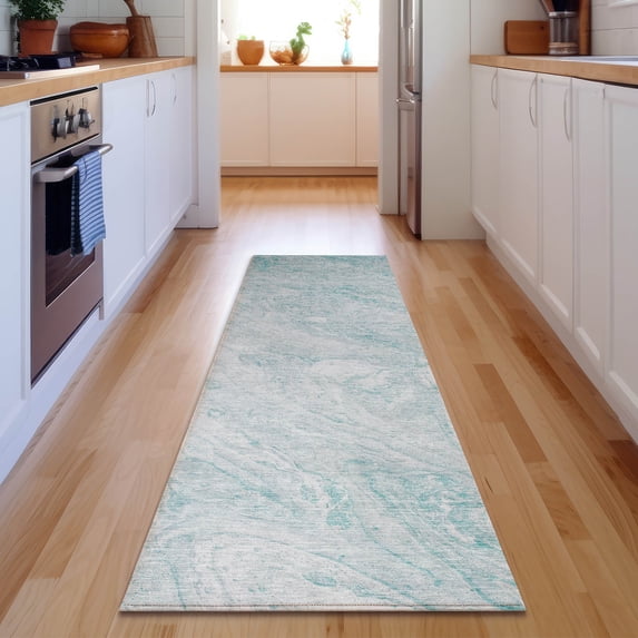 Addison Rugs Mayfield Washable Transitional Abstract Teal Runner Rug, 2'3" x 7'6"