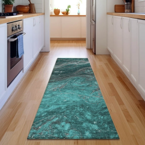 Addison Rugs Mayfield Washable Transitional Abstract Teal Runner Rug, 2'3" x 7'6"