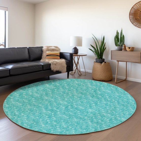 Addison Rugs Mayfield Washable Transitional Arrows Teal Round Rug, 8' x 8'