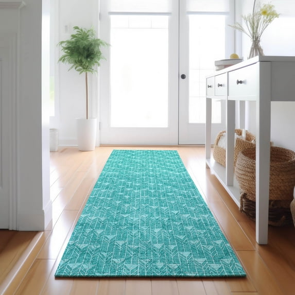 Addison Rugs Mayfield Washable Transitional Arrows Teal Runner Rug, 2'3" x 7'6"