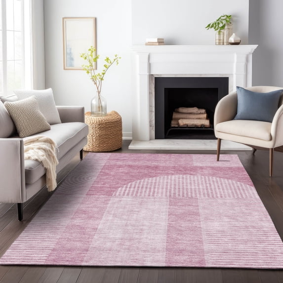 Addison Rugs Mayfield Washable Transitional Art Deco Blush Rectangle Rug, 3' x 5'