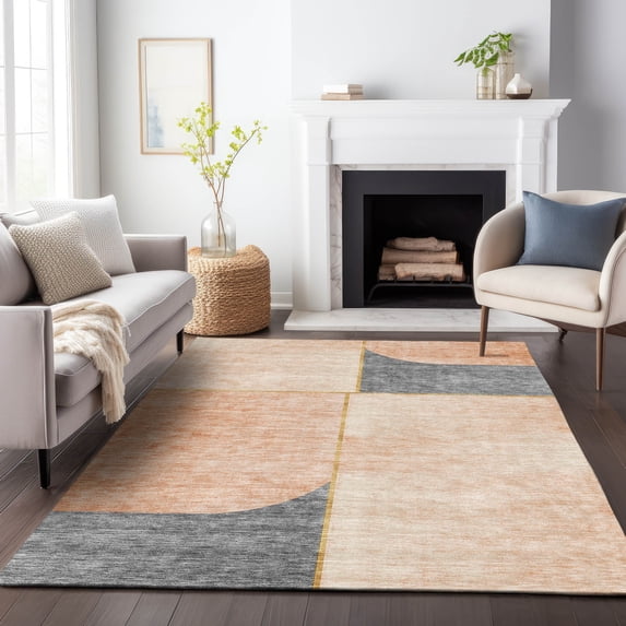 Addison Rugs Mayfield Washable Transitional Art Deco Coral Rectangle Rug, 5' x 7'6"
