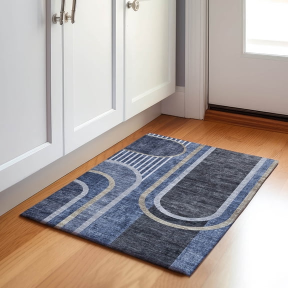 Addison Rugs Mayfield Washable Transitional Art Deco Navy Rectangle Rug, 1'8" x 2'6"