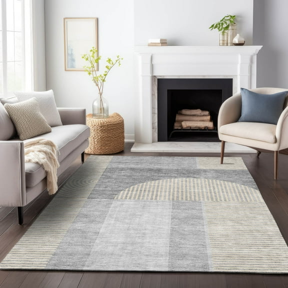 Addison Rugs Mayfield Washable Transitional Art Deco Silver Rectangle Rug, 5' x 7'6"