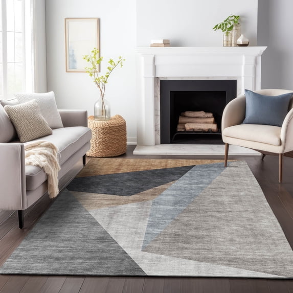 Addison Rugs Mayfield Washable Transitional Art Deco Taupe Rectangle Rug, 9' x 12'