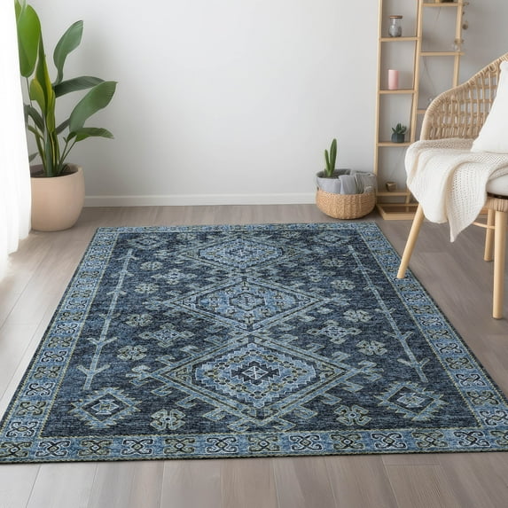 Addison Rugs Mayfield Washable Transitional Aztec Blue Rectangle Rug, 8' x 10'