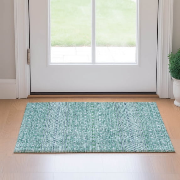 Addison Rugs Mayfield Washable Transitional Boho Aqua Rectangle Rug, 1'8" x 2'6"