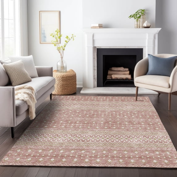 Addison Rugs Mayfield Washable Transitional Boho Blush Rectangle Rug, 9' x 12'