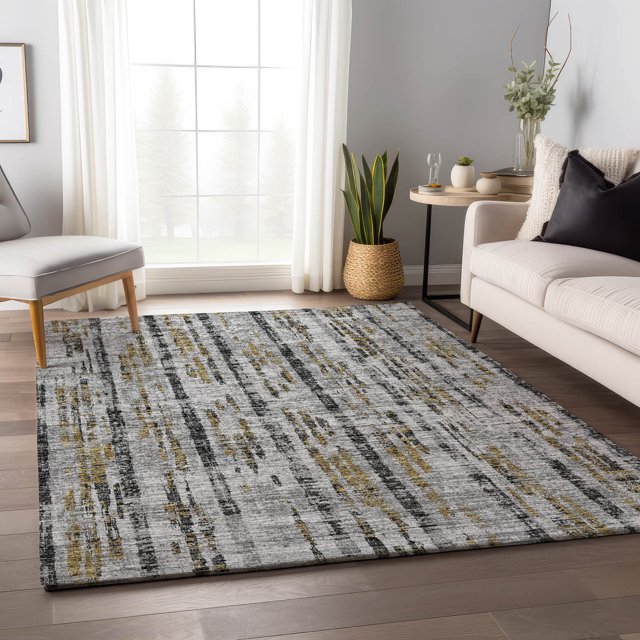 Addison Rugs Mayfield Washable Transitional Broken Bars Silver Rectangle Rug, 2'6" x 3'10"