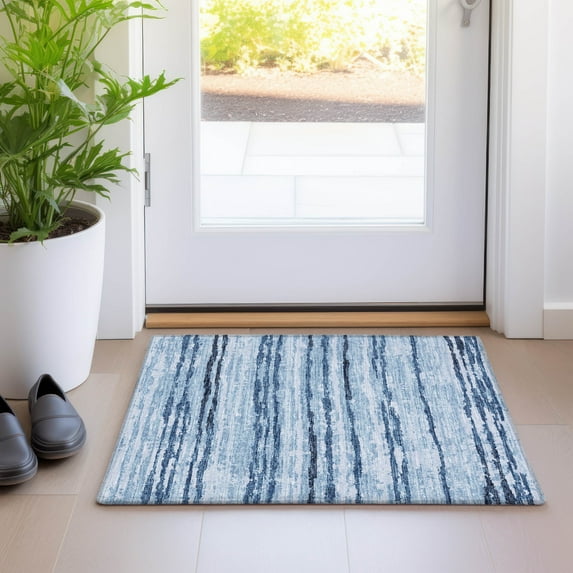 Addison Rugs Mayfield Washable Transitional Broken Stripes Blue Rectangle Rug, 1'8" x 2'6"