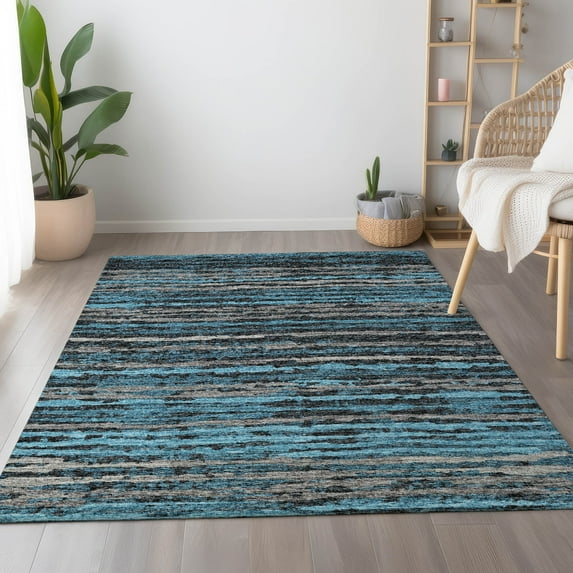Addison Rugs Mayfield Washable Transitional Broken Stripes Peacock Rectangle Rug, 2'6" x 3'10"