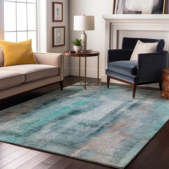 Addison Rugs Mayfield Washable Transitional Casual Teal Rectangle Rug, 3' x 5'
