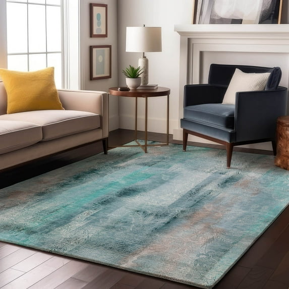 Addison Rugs Mayfield Washable Transitional Casual Teal Rectangle Rug, 5' x 7'6"