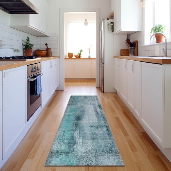 Addison Rugs Mayfield Washable Transitional Casual Teal Runner Rug, 2'3" x 7'6"