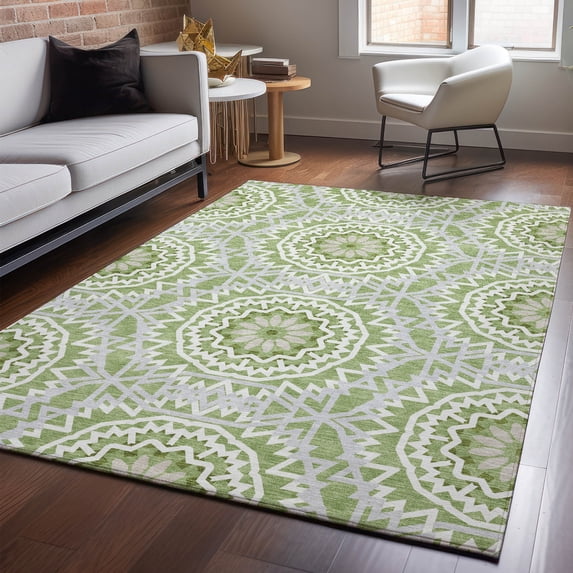 Addison Rugs Mayfield Washable Transitional Circles Green Rectangle Rug, 10' x 14'