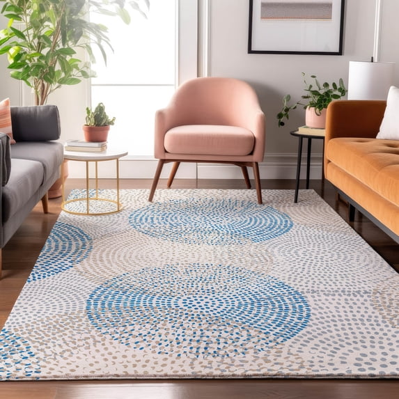 Addison Rugs Mayfield Washable Transitional Circles Ivory Rectangle Rug, 3' x 5'