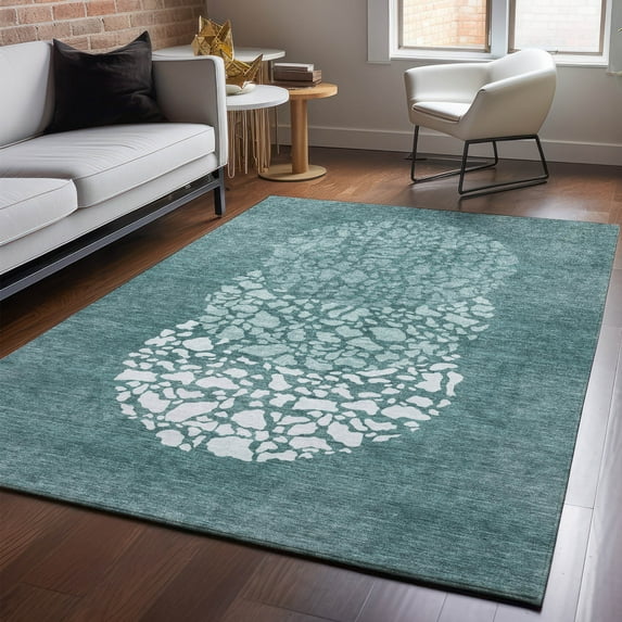 Addison Rugs Mayfield Washable Transitional Circles Teal Rectangle Rug, 8' x 10'