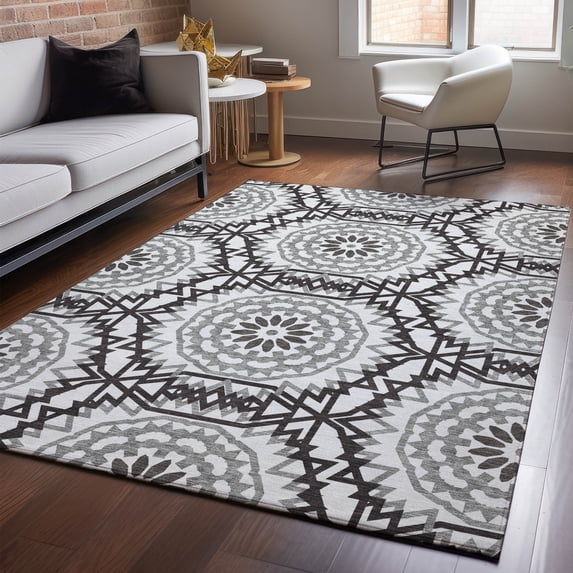 Addison Rugs Mayfield Washable Transitional Circles White Rectangle Rug, 5' x 7'6"