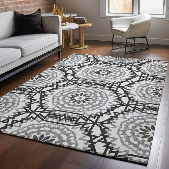 Addison Rugs Mayfield Washable Transitional Circles White Rectangle Rug, 8' x 10'