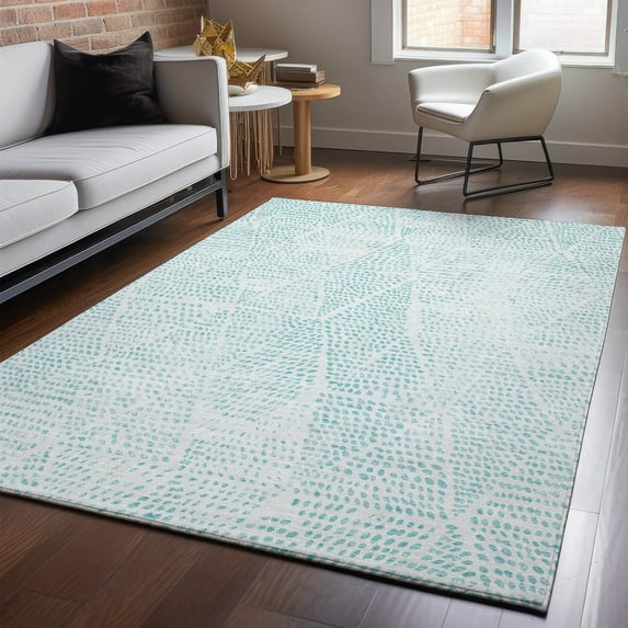 Addison Rugs Mayfield Washable Transitional Diamond Aqua Rectangle Rug, 5' x 7'6"
