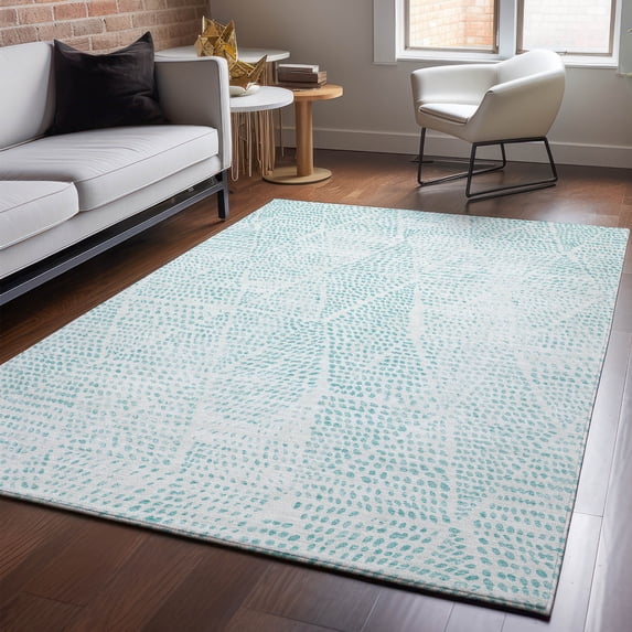 Addison Rugs Mayfield Washable Transitional Diamond Aqua Rectangle Rug, 9' x 12'