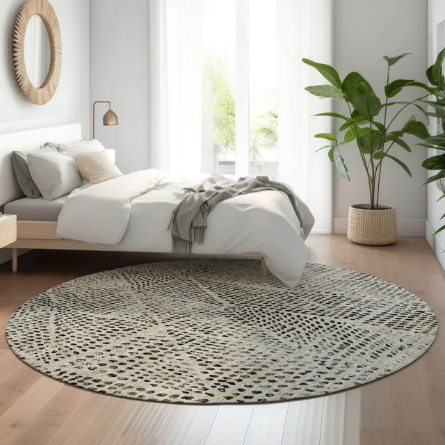Addison Rugs Mayfield Washable Transitional Diamond Gray Round Rug, 8' x 8'