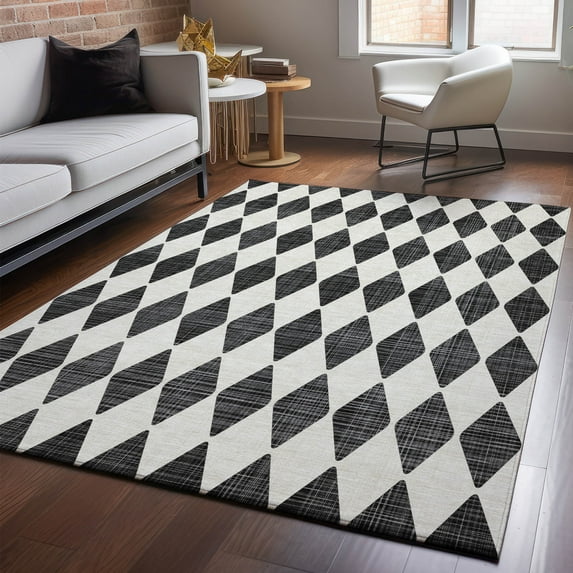 Addison Rugs Mayfield Washable Transitional Diamonds Black Rectangle Rug, 9' x 12'
