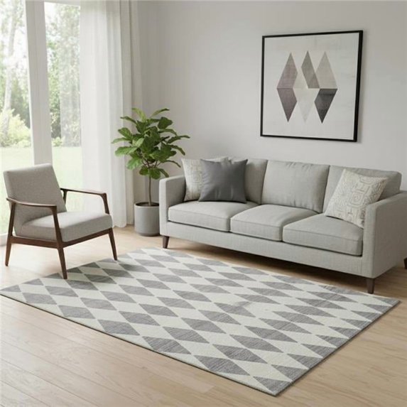 Addison Rugs Mayfield Washable Transitional Diamonds Gray Rectangle Rug, 5' x 7'6"