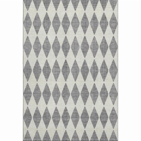 HomeRoots 650060 8 x 10 ft. Gray & Ivory Diamond Washable Machine Made Rectangle Area Rug with UV Protection