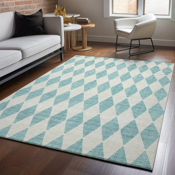 Addison Rugs Mayfield Washable Transitional Diamonds Teal Rectangle Rug, 3' x 5'