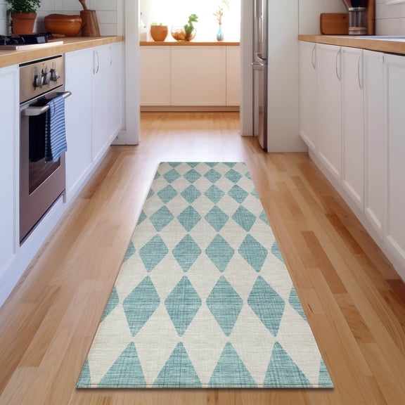 Addison Rugs Mayfield Washable Transitional Diamonds Teal Runner Rug, 2'3" x 7'6"