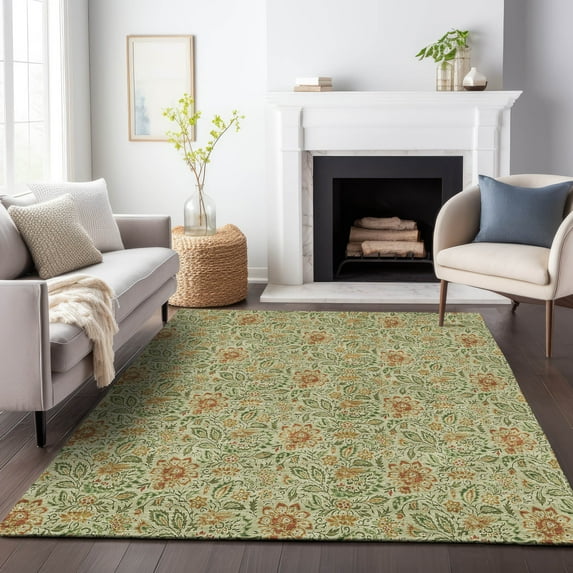 Addison Rugs Mayfield Washable Transitional Floral Aloe Rectangle Rug, 10' x 14'