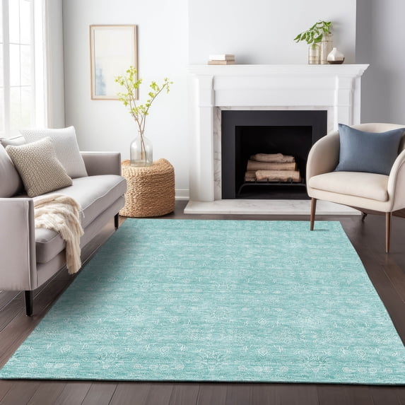 Addison Rugs Mayfield Washable Transitional Floral Aqua Rectangle Rug, 3' x 5'