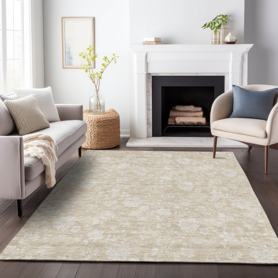 Addison Rugs Mayfield Washable Transitional Floral Beige Rectangle Rug, 9' x 12'