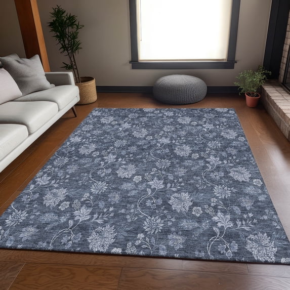Addison Rugs Mayfield Washable Transitional Floral Blue Rectangle Rug, 9' x 12'